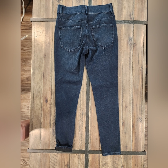 Express skinny high rise 4 way hyper stretch busted knee dark blue - Picture 3 of 4